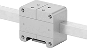 Image of ProductInUse. Front orientation. Positioning Mounts. Heavy Duty Clamp-On Framing and Fittings, For Square Rails, Horizontal Working Orientation.