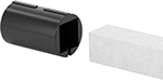 Image of ProductInUse. Sleeve Adapter—For Round to Square Rail. Front orientation. For Square Rails. Heavy Duty Clamp-On Framing and Fittings, Connectors, Sleeve Fitting, For Round Rails.