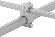 Image of ProductInUse. For Round to Square Rail. Front orientation. Connectors. Heavy Duty Clamp-On Framing and Fittings, Reducer Fitting, For Square Rails.