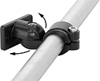 Image of ProductInUse. Front orientation. Contains Annotated. Adjustable Angle. Heavy Duty Clamp-On Framing and Fittings, For Round Rails, , Through-Hole Mount.