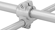 Image of Product. For Round to Round Rail. Front orientation. Connectors. Heavy Duty Clamp-On Framing and Fittings, Reducer Fitting, For Round Rails.