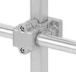 Image of Product. For Round to Square Rail. Front orientation. Aluminum. Heavy Duty Clamp-On Framing and Fittings, Easy Install, For Square Rails.