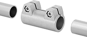 Image of ProductInUse. Straight. Front orientation. Straight. Heavy Duty Clamp-On Framing and Fittings, Connectors for Round Rails .
