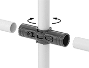 Image of ProductInUse. Front orientation. Exploded view. Contains Annotated. Clamp-On Framing and Fittings. Clamp-On Framing and Fittings , Connectors, Swivel Cross.