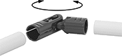Image of ProductInUse. Front orientation. Exploded view. Contains Annotated. Clamp-On Framing and Fittings. Clamp-On Framing and Fittings , Connectors, Adjustable-Angle Wye.