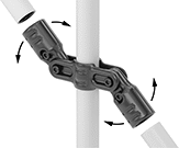 Image of ProductInUse. Front orientation. Exploded view. Contains Annotated. Clamp-On Framing and Fittings. Clamp-On Framing and Fittings , Connectors, Adjustable-Angle Double Wye.