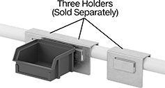 Image of ProductInUse. Screw On Mount (Bin-Box Not Included). Front orientation. Contains Annotated. Screw On. Clamp-On Framing and Fittings .