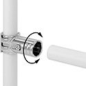 Image of ProductInUse. Front orientation. Exploded view. Contains Annotated. Clamp-On Framing and Fittings. Clamp-On Framing and Fittings , Connectors, Closed Swivel Tee.