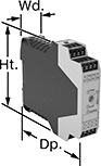 Image of Product. Relay with Time Delay. Front orientation. Contains Annotated. Safety Relays. Safety Relays with Diagnostic Capabilities, 2 Safety Outputs, DIN-Rail Mount.