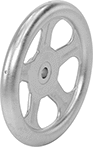 Image of Product. Front orientation. Hand Wheels. Unthreaded Through-Hole-Mount Spoked Hand Wheels, Dished Hand Wheels, 5 Spokes.