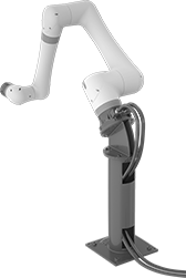 Image of ProductInUse. 45° Adapter Shown with Pedestal and Robot Arm (Not Included). Front orientation. Robot Controller Mounts. Collaborative Robot Pedestals, For FANUC CRX (5iA, 10iA, 10iA/L), Universal Robots (UR3, UR3e, UR5, UR5e, UR7e, UR10, UR10e, UR12e, UR16e), and Omron (TM 5, TM 12, TM 14).