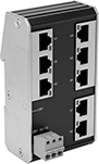 Image of Product. Front orientation. Ethernet Switches. Low-Profile DIN-Rail-Mount Ethernet Switches, 8 Sockets.