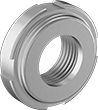 Image of Product. 303 Stainless Steel. Front orientation. Bearing Nuts. Bearing Locknuts, Chamfered Face, 303 Stainless Steel.