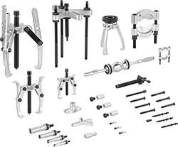 Image of Product. 4 Two Jaws and 2 Combination 2/3 Jaws. Front orientation. Gear and Bearing Pullers. Reversible-Jaw External/Internal-Grip Gear and Bearing Puller Sets, Two Jaws and Combination 2/3 Jaws, 5 ton to 10 ton Capacity.