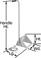Image of Product. Front orientation. Contains Annotated. Wheel Chocks. Wheel Chocks with Extended-Length Handle, Powder-Coated Steel.
