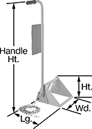 Image of Product. Powder-Coated Steel with Flag. Front orientation. Contains Annotated. Wheel Chocks. Wheel Chocks with Extended-Length Handle, Powder-Coated Steel, Flag.