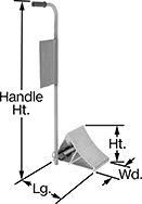 Image of Product. Aluminum with Flag. Front orientation. Contains Annotated. Wheel Chocks. Wheel Chocks with Extended-Length Handle, Aluminum, Flag.
