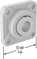 Image of Product. Front orientation. Contains Annotated. Mounted Bearings. Dry-Running Mounted Ball Bearings with Four-Bolt Flange.