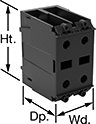 Image of Product. Front orientation. Contains Annotated. Distribution Blocks. Stud-Terminal Input Connection.