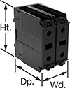 Image of Product. Front orientation. Contains Annotated. Distribution Blocks. Stud-Terminal Input Connection.