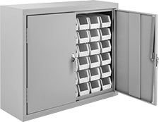 Image of Product. 42 Bins. Front orientation. Cabinets. Wall-Mount Bin-Box Cabinets, Stationary, Assembled, Total of 42 Bins.