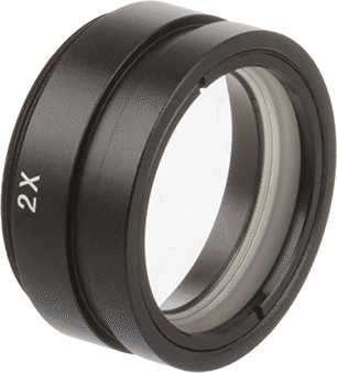 Image of Product. Front orientation. Objective Lens with 2X Magnification for Benchtop Video Microscope with Built-in Monitor.