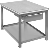Image of Product. Stationary with Shelf and Drawer. Front orientation. Tables. Low-Profile Composite-Wood-Top Tables, Stationary, Tables with Shelf and Drawer.