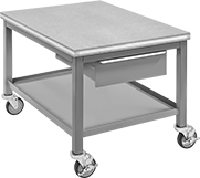 Image of Product. Rolling with Shelf and Drawer. Front orientation. Tables. Low-Profile Composite-Wood-Top Tables, Rolling, Tables with Shelf and Drawer.