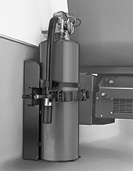 Image of ProductInUse. Front orientation. Fire Extinguisher Brackets. Vehicle-Mount Fire Extinguisher Brackets.