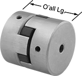 Image of System. Hubs and Spider Shown Assembled. Front orientation. Contains Annotated. Flexible Shaft Couplings. Set Screw Flexible Shaft Couplings.