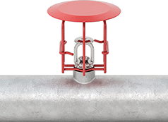 Image of ProductInUse. Hook-On Mount with Water Shield Shown Installed. Side1 orientation. Fire Sprinkler Head Guards. Fire Sprinkler Head Guards, Fire Sprinkler Head Guards with Water Shield, Hook On.