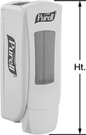 Image of Product. Front orientation. Contains Annotated. Hand Sanitizer Dispensers. Purell Cartridge Hand Sanitizer Dispensers, Style B.