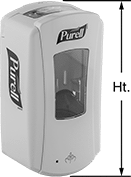 Image of Product. Front orientation. Contains Annotated. Hand Sanitizer Dispensers. Purell Cartridge Hand Sanitizer Dispensers, Style D.