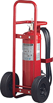 Image of Product. Fire Extinguisher with Hand Truck. Back orientation. Fire Extinguishers. Fire Extinguishers, Hand Truck.
