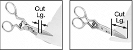 Image of ProductInUse. Adjust Cut-Length with Set Screw. Front orientation. Contains Annotated, Border, MultipleImages. Adjustable Cut-Length All-Metal Scissors.