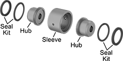 Image of System. (Each Component Sold Separately). Front orientation. Exploded view. Contains Annotated, MultipleImages. Flexible Shaft Couplings. Ultra-High-Torque Flexible Shaft Couplings.