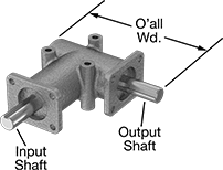 Image of Product. Front orientation. Contains Annotated. Gear Boxes. Right-Angle Gear Boxes, With 1 Output Shaft and 2 Flanges.