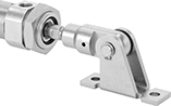 Image of ProductInUse. Front orientation. Air Cylinder Mounts. Dust-Resistant Round Body Air Cylinders, Pivot-Bracket-with-Pin Actuator Connection.