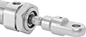 Image of ProductInUse. Front orientation. Air Cylinder Mounts. Dust-Resistant Round Body Air Cylinders, Rod-End-Nut Actuator Connection.
