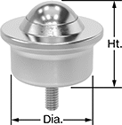 Image of Product. Front orientation. Contains Annotated. Ball Transfers. Stud-Mount Ball Transfers, Style B.
