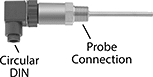 Image of Product. Side1 orientation. RTDs. Threaded RTD Probe Transmitters for Liquids and Gas, Circular DIN Connection.