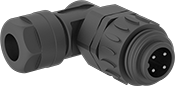 Image of Product. 90° Elbow Plug. Front orientation. Power Connectors. RD24 Connectors, 90° Elbow Plugs.