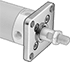 Image of ProductInUse. Front or Rear Flange Actuator Connection. Front orientation. Air Cylinder Mounts. Impact-Resistant Round Body Air Cylinders, Rear-Flange Actuator Connection, Front-Flange Actuator Connection.