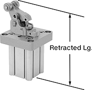 Image of Product. Front orientation. Contains Annotated. Stopper Cylinders. Heavy-Duty Air-Actuated Stopper Cylinders, Sensor Ready.