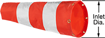 Image of Product. Front orientation. Contains Annotated. Windsocks. Low-Velocity Windsocks, Orange/White, Windsocks.