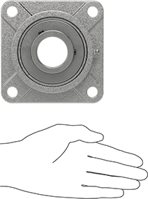 Image of Product. Side1 orientation. Contains SizingReference. Mounted Ball Bearing with Nickel-Plated Iron Housing, Four-Bolt Flange, Set Screw Mount, for 1-1/2" Shaft Diameter.