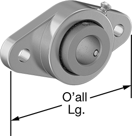 Image of Product. Front orientation. Contains Annotated. Mounted Ball Bearing with Nickel-Plated Iron Housing, Two-Bolt Flange, for 1" Shaft Diameter.