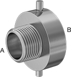 Image of Product. Front orientation. Contains Annotated. Reducing-Adapter Fitting. Pin-Lug Fire-Fighting Hose Fittings, NPT Thread, Male, Female, NH/NST Thread.