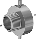 Image of Product. Front orientation. Contains Annotated. Fire Hose and Fittings. Pin-Lug Fire-Fighting Hose Fittings, Male, Reducing-Adapter Fitting, NH/NST Thread, GHT Thread, Threaded Fitting Connection, Straight, Female.