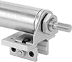 Image of Product. Front orientation. Air Cylinder Mounts. Nonrotating Round Body Air Cylinders, T-Slotted-Framing-Bracket Actuator Connection.